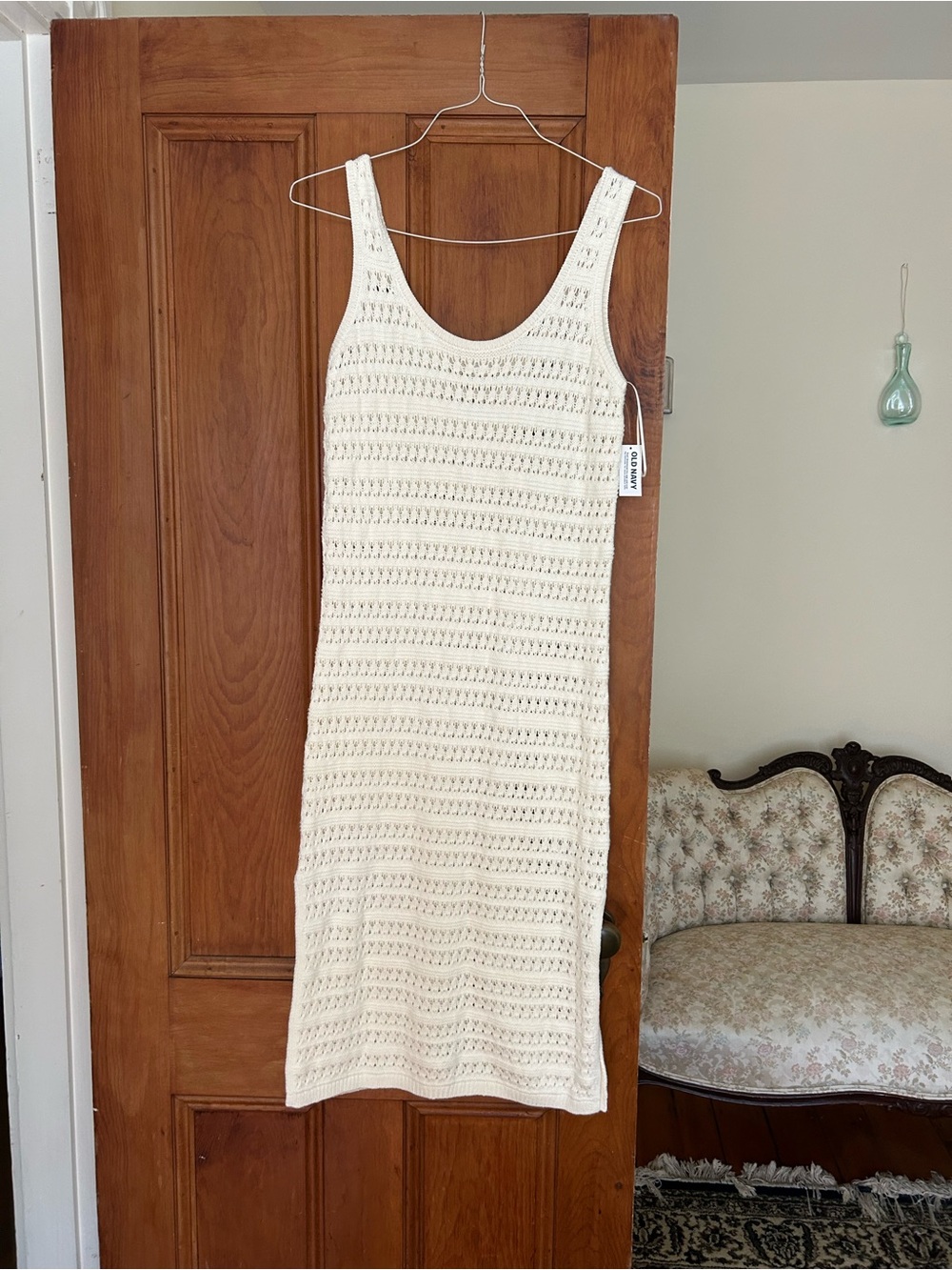 Old Navy Cream Openwork Knit Tank Dress